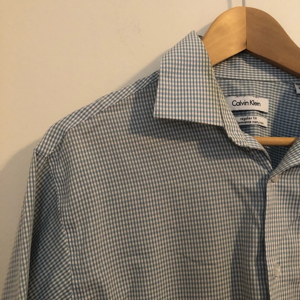 Calvin Klein blue and gray checked button down